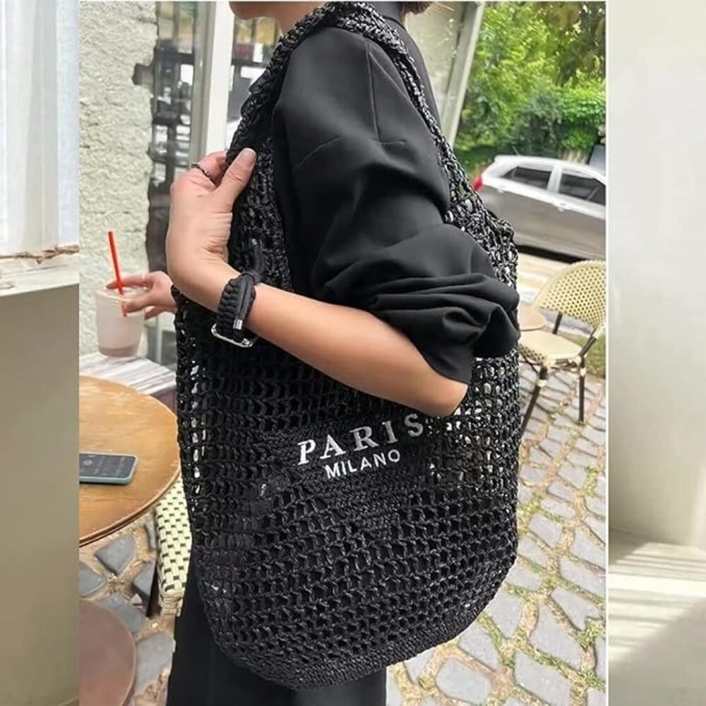NEIMAN MARCUS Paris Black Milano Beach Bag